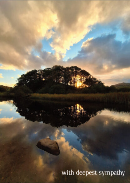 Christian sympathy card showing a Lake District sunset 'With deepest sympathy'